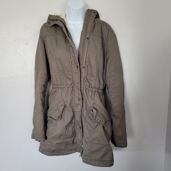 Hollister Medium Olive Military Green Trench Coat Jacket Sherpa Lined Utility - Picture 1 of 12